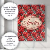 Personalised Name Painterly Red Poinsettia Custom  Unique Gift Idea Elegant Feature Canvas Wall Art Print Decor Picture Ready to Hang