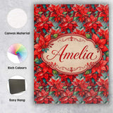 Personalised Name Painterly Red Poinsettia Custom  Unique Gift Idea Elegant Feature Canvas Wall Art Print Decor Picture Ready to Hang