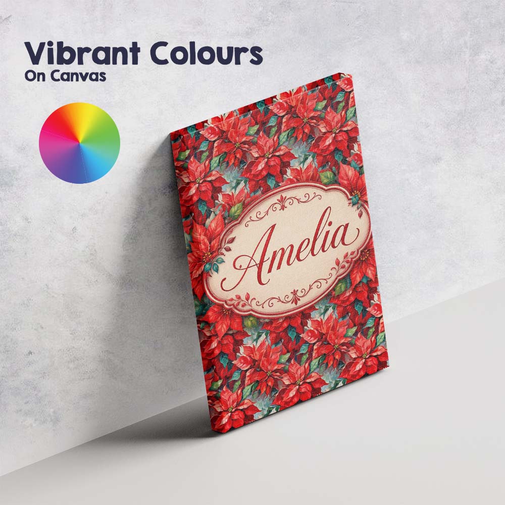Personalised Name Painterly Red Poinsettia Custom  Unique Gift Idea Elegant Feature Canvas Wall Art Print Decor Picture Ready to Hang