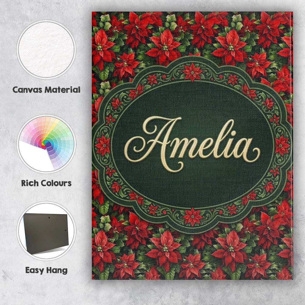 Personalised Name Bold Festive Poinsettia Custom  Unique Gift Idea Elegant Feature Canvas Wall Art Print Decor Picture Ready to Hang
