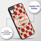 Traditional Poinsettia with Snowflake Accents Custom Name Protective Phone Case Mobile Cover Durable Everyday Smartphone Shock Resistant