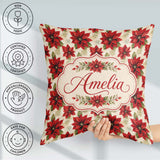 Custom Name Traditional Poinsettia with Accents Seamless Pattern Square Filled Cushion Throw Pillow Sofa Bed Home Decor Zip Washable UK Made