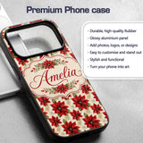 Traditional Poinsettia with Snowflake Accents Custom Name Protective Phone Case Mobile Cover Durable Everyday Smartphone Shock Resistant