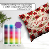 Custom Name Traditional Poinsettia with Accents Seamless Pattern Square Filled Cushion Throw Pillow Sofa Bed Home Decor Zip Washable UK Made