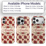 Traditional Poinsettia with Snowflake Accents Custom Name Protective Phone Case Mobile Cover Durable Everyday Smartphone Shock Resistant