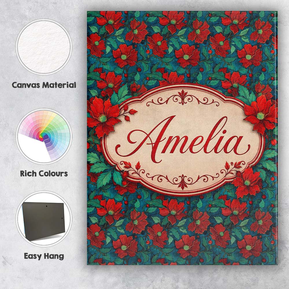 Personalised Name Teal Background Red Custom Modern Room Accent Creative Decorator Style Canvas Wall Art Print Decor Picture Ready to Hang