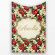 Cream Floral Poinsettia Botanical Vintage Seamless Pattern Lovely  Personalised Custom Name Super Soft Fleece Blanket Bed Sofa Throw