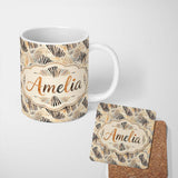 Personalized Custom Name Modern Brush Stroke Neutral Abstract Seamless Pattern Design Lovely 11oz Ceramic Coffee Tea Mug White Large Handle