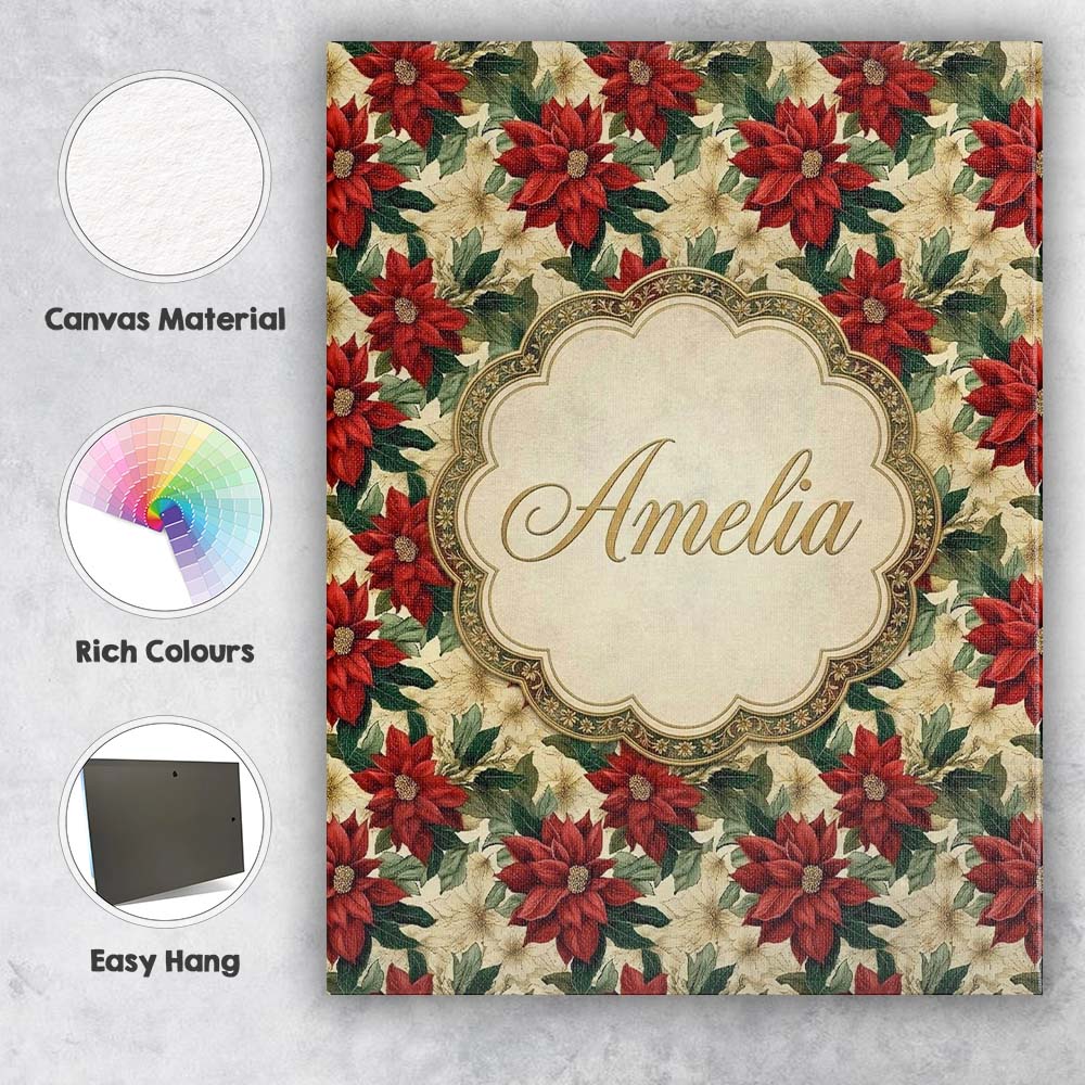 Personalised Name Cream Floral Poinsettia Custom  Unique Gift Idea Elegant Feature Canvas Wall Art Print Decor Picture Ready to Hang
