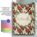 Cream Floral Poinsettia Botanical Vintage Seamless Pattern Lovely  Personalised Custom Name Super Soft Fleece Blanket Bed Sofa Throw