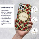 Cream Floral Poinsettia Botanical Printed Design Custom Name Protective Phone Case Mobile Cover Durable Everyday Smartphone Shock Resistant
