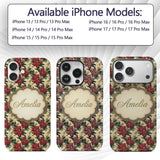 Cream Floral Poinsettia Botanical Printed Design Custom Name Protective Phone Case Mobile Cover Durable Everyday Smartphone Shock Resistant