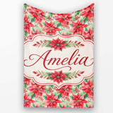 Soft Watercolour Poinsettia Christmas Floral Seamless Pattern Lovely  Personalised Custom Name Super Soft Fleece Blanket Bed Sofa Throw