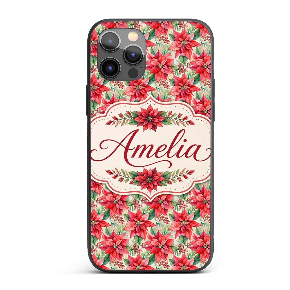 Soft Watercolour Poinsettia Christmas Floral Custom Name Protective Phone Case Mobile Cover Durable Everyday Smartphone Shock Resistant