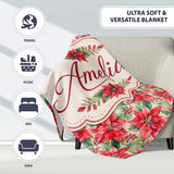 Soft Watercolour Poinsettia Christmas Floral Seamless Pattern Lovely  Personalised Custom Name Super Soft Fleece Blanket Bed Sofa Throw