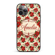 Vintage Poinsettia Floral Cream Printed Design Custom Name Protective Phone Case Mobile Cover Durable Everyday Smartphone Shock Resistant