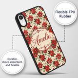 Vintage Poinsettia Floral Cream Printed Design Custom Name Protective Phone Case Mobile Cover Durable Everyday Smartphone Shock Resistant