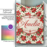 Vintage Poinsettia Floral Cream Background Christmas Botanical Print  Personalised Custom Name Super Soft Fleece Blanket Bed Sofa Throw