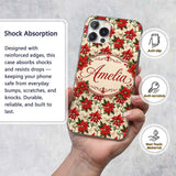 Vintage Poinsettia Floral Cream Printed Design Custom Name Protective Phone Case Mobile Cover Durable Everyday Smartphone Shock Resistant