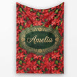 Rich Red Poinsettia Dense Floral Festive Christmas Botanical Design  Personalised Custom Name Super Soft Fleece Blanket Bed Sofa Throw