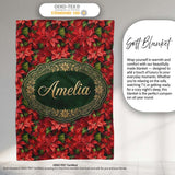 Rich Red Poinsettia Dense Floral Festive Christmas Botanical Design  Personalised Custom Name Super Soft Fleece Blanket Bed Sofa Throw