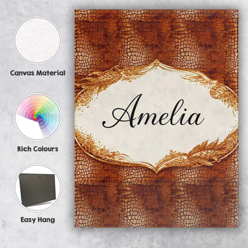 Personalised Name Brown Crocodile Leather Texture Pattern Charming Custom  Unique Canvas Wall Art Print Decor Picture Ready to Hang