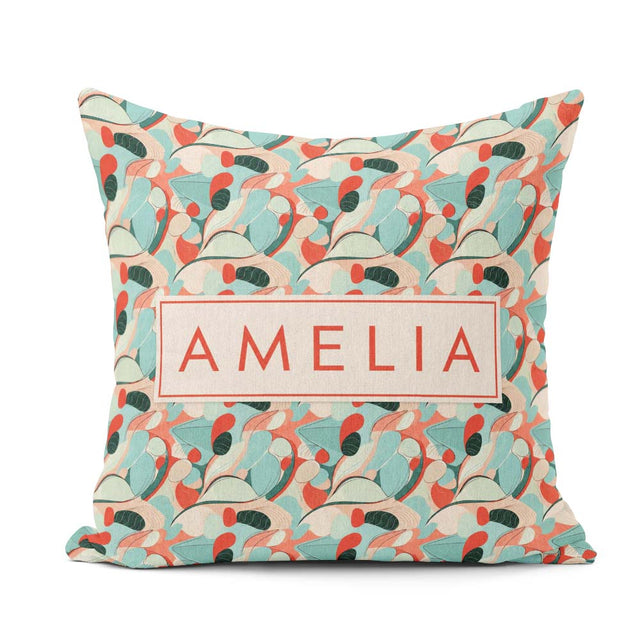 Custom Name Abstract Century Modern Organic Shapes Teal Seamless Square Filled Cushion Throw Pillow Sofa Bed Home Decor Zip Washable UK Made