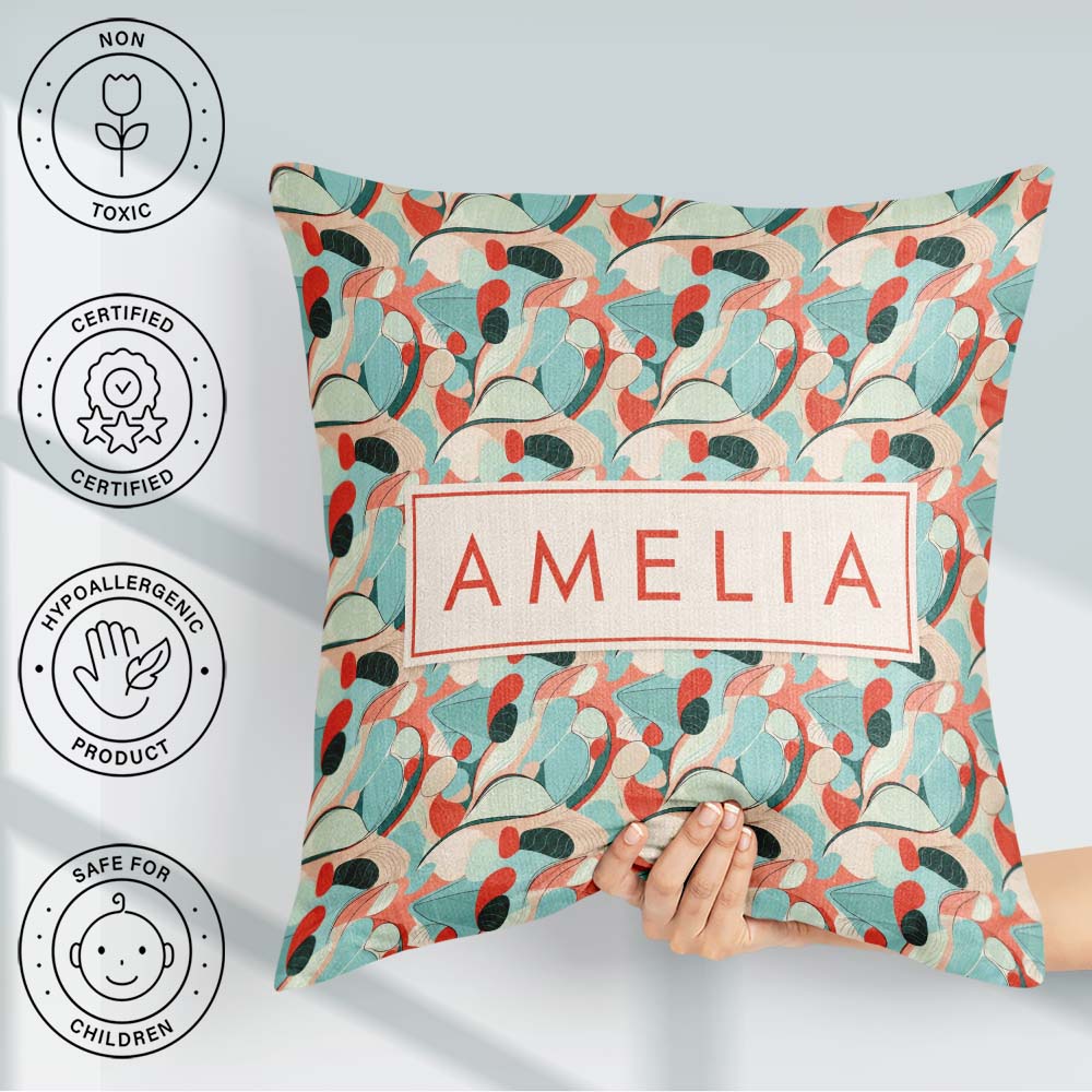 Custom Name Abstract Century Modern Organic Shapes Teal Seamless Square Filled Cushion Throw Pillow Sofa Bed Home Decor Zip Washable UK Made