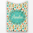 Whimsical Abstract Birds and Shapes Teal Orange Mid Century Style  Personalised Custom Name Super Soft Fleece Blanket Bed Sofa Throw