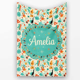 Whimsical Abstract Birds and Shapes Teal Orange Mid Century Style  Personalised Custom Name Super Soft Fleece Blanket Bed Sofa Throw