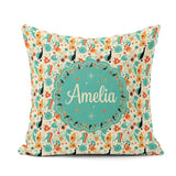 Custom Name Whimsical Abstract Birds and Shapes Teal Mid Century Square Filled Cushion Throw Pillow Sofa Bed Home Decor Zip Washable UK Made