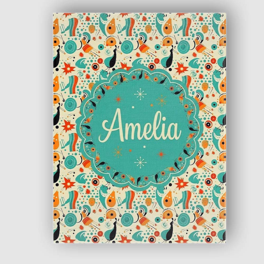 Personalised Name Whimsical Abstract Birds Custom  Unique Gift Idea Elegant Feature Canvas Wall Art Print Decor Picture Ready to Hang