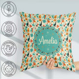 Custom Name Whimsical Abstract Birds and Shapes Teal Mid Century Square Filled Cushion Throw Pillow Sofa Bed Home Decor Zip Washable UK Made
