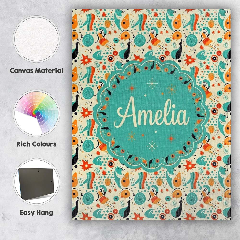 Personalised Name Whimsical Abstract Birds Custom  Unique Gift Idea Elegant Feature Canvas Wall Art Print Decor Picture Ready to Hang