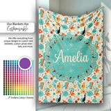 Whimsical Abstract Birds and Shapes Teal Orange Mid Century Style  Personalised Custom Name Super Soft Fleece Blanket Bed Sofa Throw