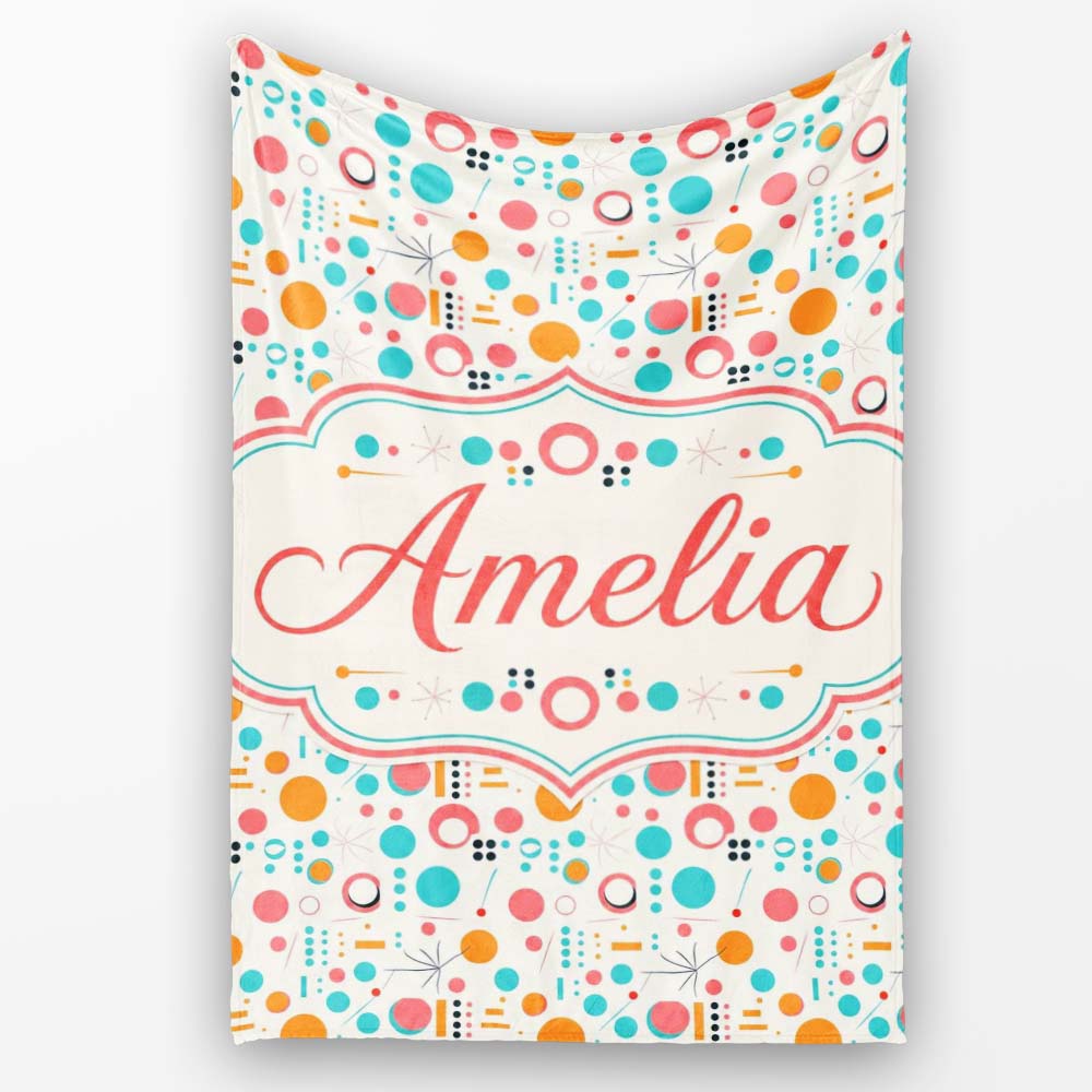 Mid Century Modern Geometric Circles and Lines Colour Palette Lovely  Personalised Custom Name Super Soft Fleece Blanket Bed Sofa Throw