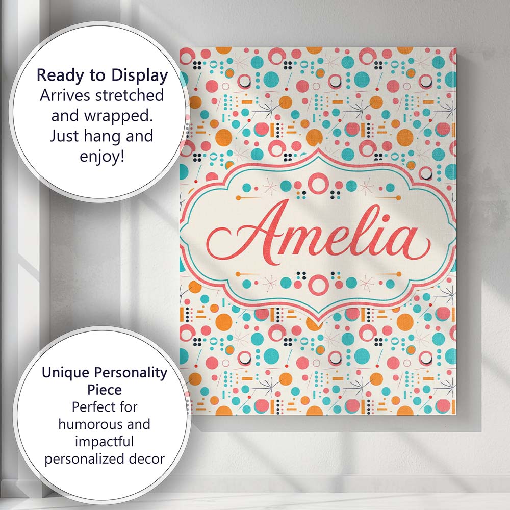Personalised Name Mid Century Modern Custom Contemporary Display Creative Decorator Style Canvas Wall Art Print Decor Picture Ready to Hang