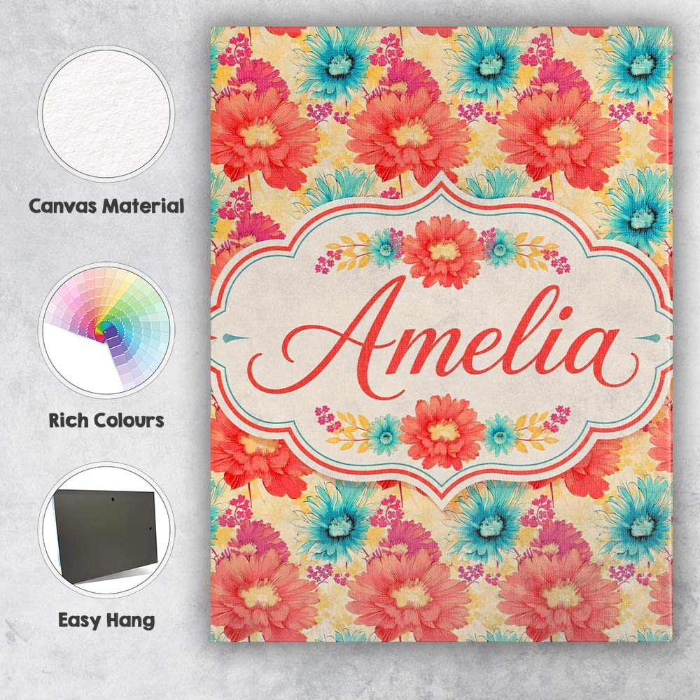 Personalised Name Bright Floral Daisy Custom Modern Room Accent Creative Decorator Style Canvas Wall Art Print Decor Picture Ready to Hang