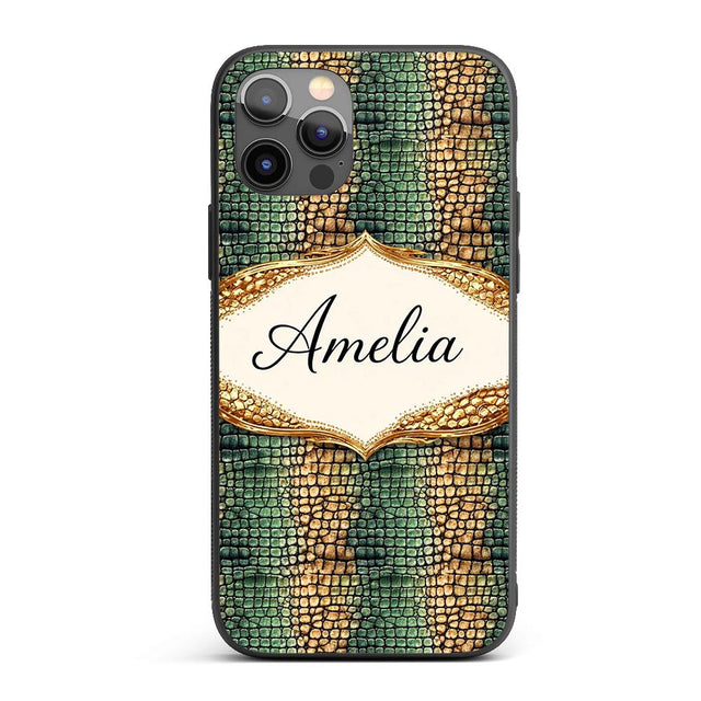 Teal Crocodile Skin Texture Pattern Luxury Design Custom Name Protective Phone Case Mobile Cover Durable Everyday Smartphone Shock Resistant