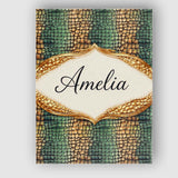 Personalised Name Teal Crocodile Skin Texture Pattern Luxury Custom  Contemporary Canvas Wall Art Print Decor Picture Ready to Hang