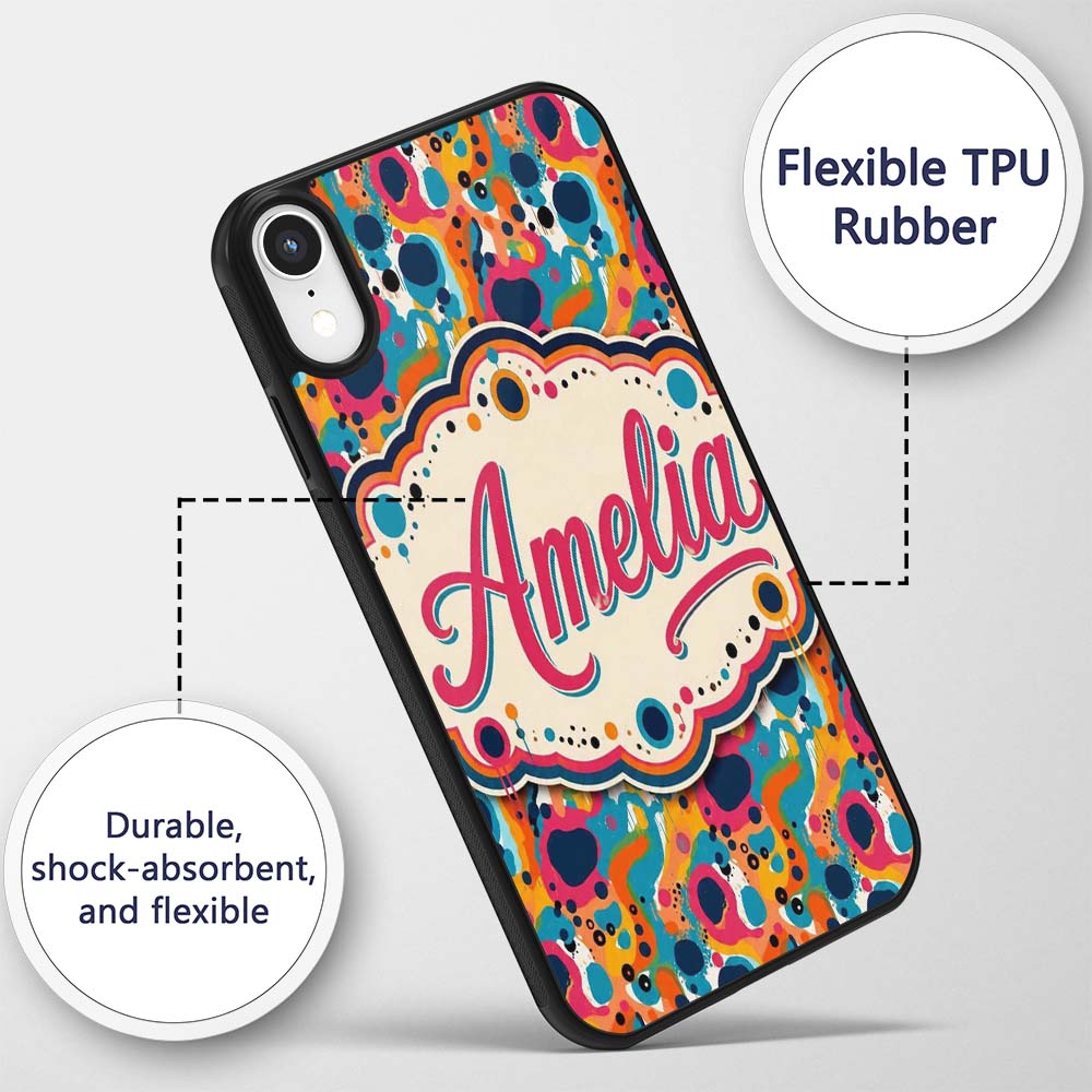 Vibrant Abstract Organic Shapes Seamless Pattern Custom Name Protective Phone Case Mobile Cover Durable Everyday Smartphone Shock Resistant