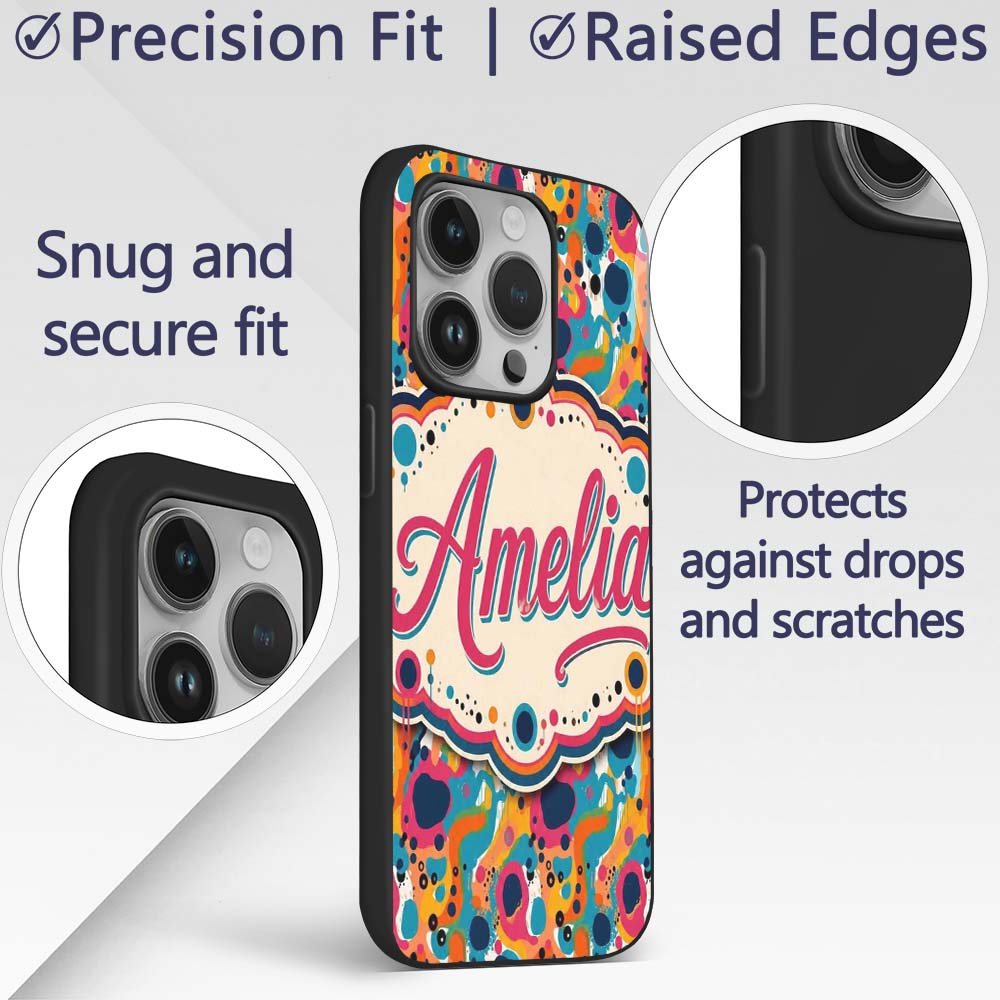 Vibrant Abstract Organic Shapes Seamless Pattern Custom Name Protective Phone Case Mobile Cover Durable Everyday Smartphone Shock Resistant