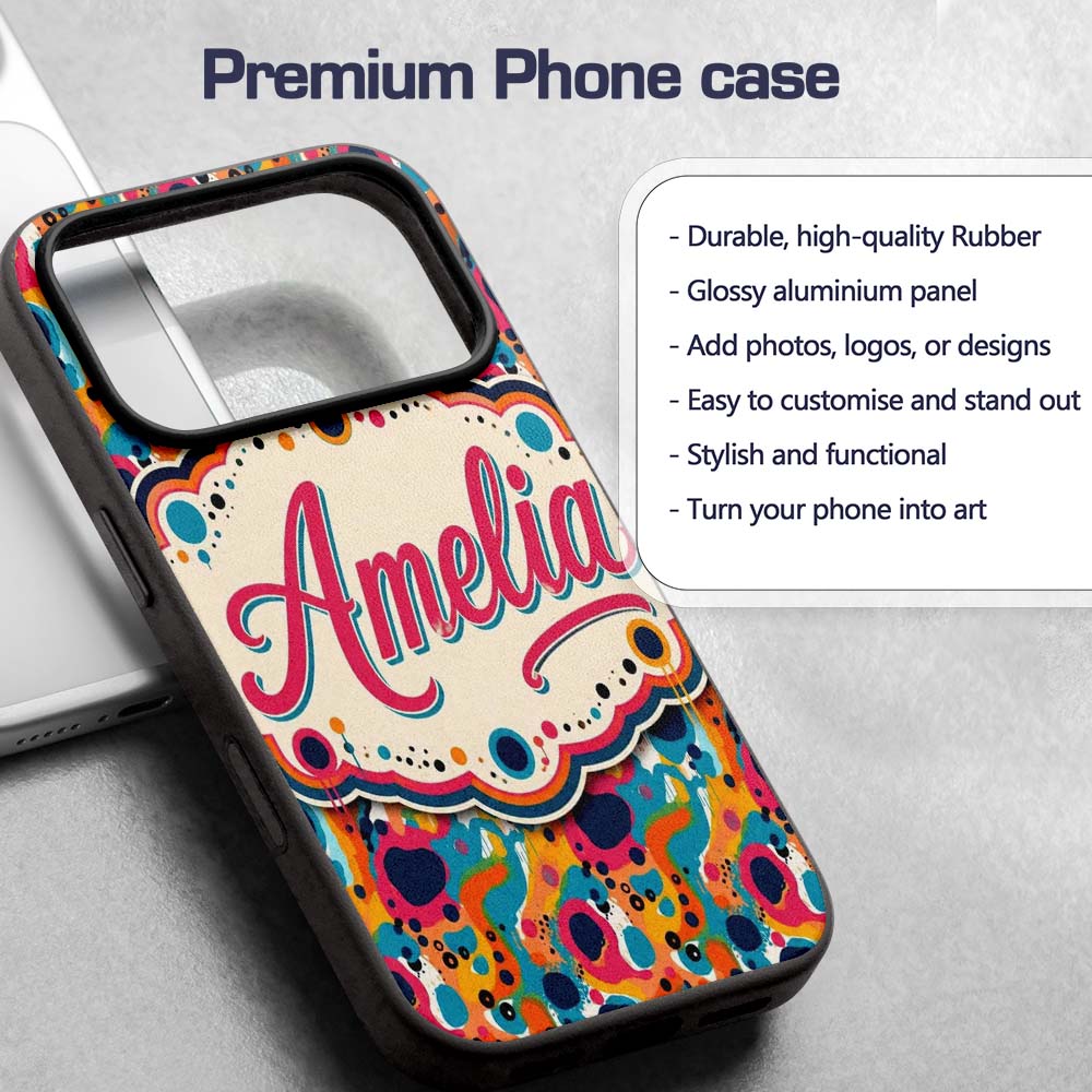 Vibrant Abstract Organic Shapes Seamless Pattern Custom Name Protective Phone Case Mobile Cover Durable Everyday Smartphone Shock Resistant
