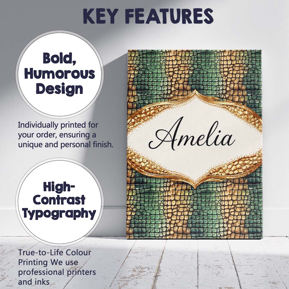 Personalised Name Teal Crocodile Skin Texture Pattern Luxury Custom  Contemporary Canvas Wall Art Print Decor Picture Ready to Hang
