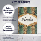 Personalised Name Teal Crocodile Skin Texture Pattern Luxury Custom  Contemporary Canvas Wall Art Print Decor Picture Ready to Hang