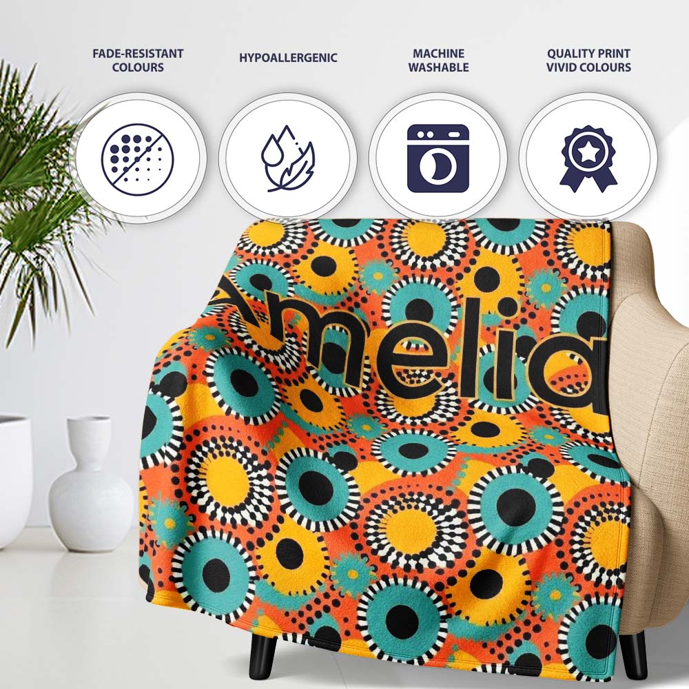 Geometric Circle Pattern Mid Century Modern Abstract Design Lovely  Personalised Custom Name Super Soft Fleece Blanket Bed Sofa Throw