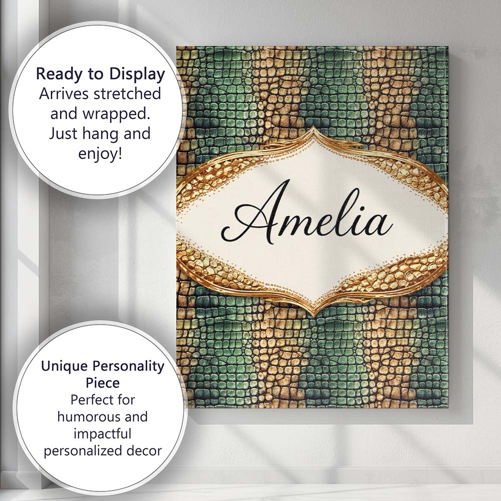 Personalised Name Teal Crocodile Skin Texture Pattern Luxury Custom  Contemporary Canvas Wall Art Print Decor Picture Ready to Hang