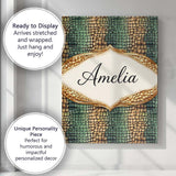Personalised Name Teal Crocodile Skin Texture Pattern Luxury Custom  Contemporary Canvas Wall Art Print Decor Picture Ready to Hang