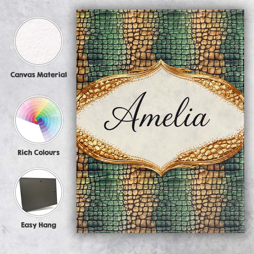 Personalised Name Teal Crocodile Skin Texture Pattern Luxury Custom  Contemporary Canvas Wall Art Print Decor Picture Ready to Hang