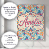 Personalised Name Floral Swirl Pattern Custom  Modern Room Accent Elegant Feature Canvas Wall Art Print Decor Picture Ready to Hang